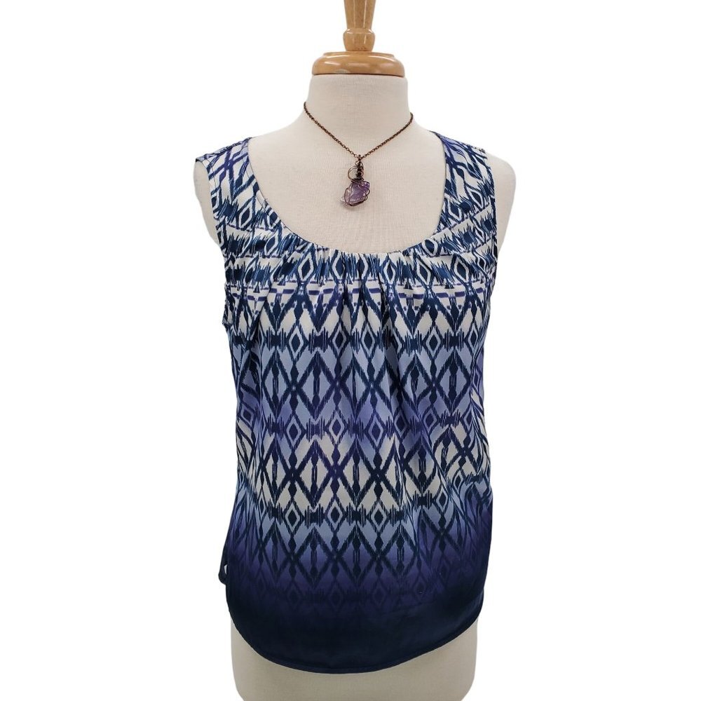 Chico's Womens Sleeveless Geometric Print Tank Top Blouse Sz 1 (M) Purple Blue